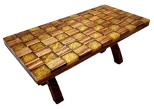 Dollhouse Checkered Table Solid Oak Bespoke Gold Resin Dining Room Furniture