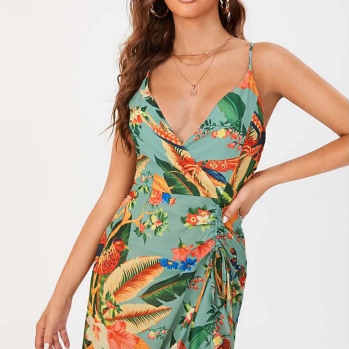 floral print drawstring ruched dress Nina Morena
