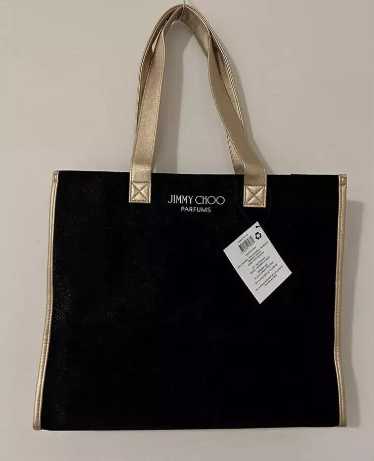 Jimmy Choo Parfums Tote Black Gold Shimmer Travel Purse Handbag