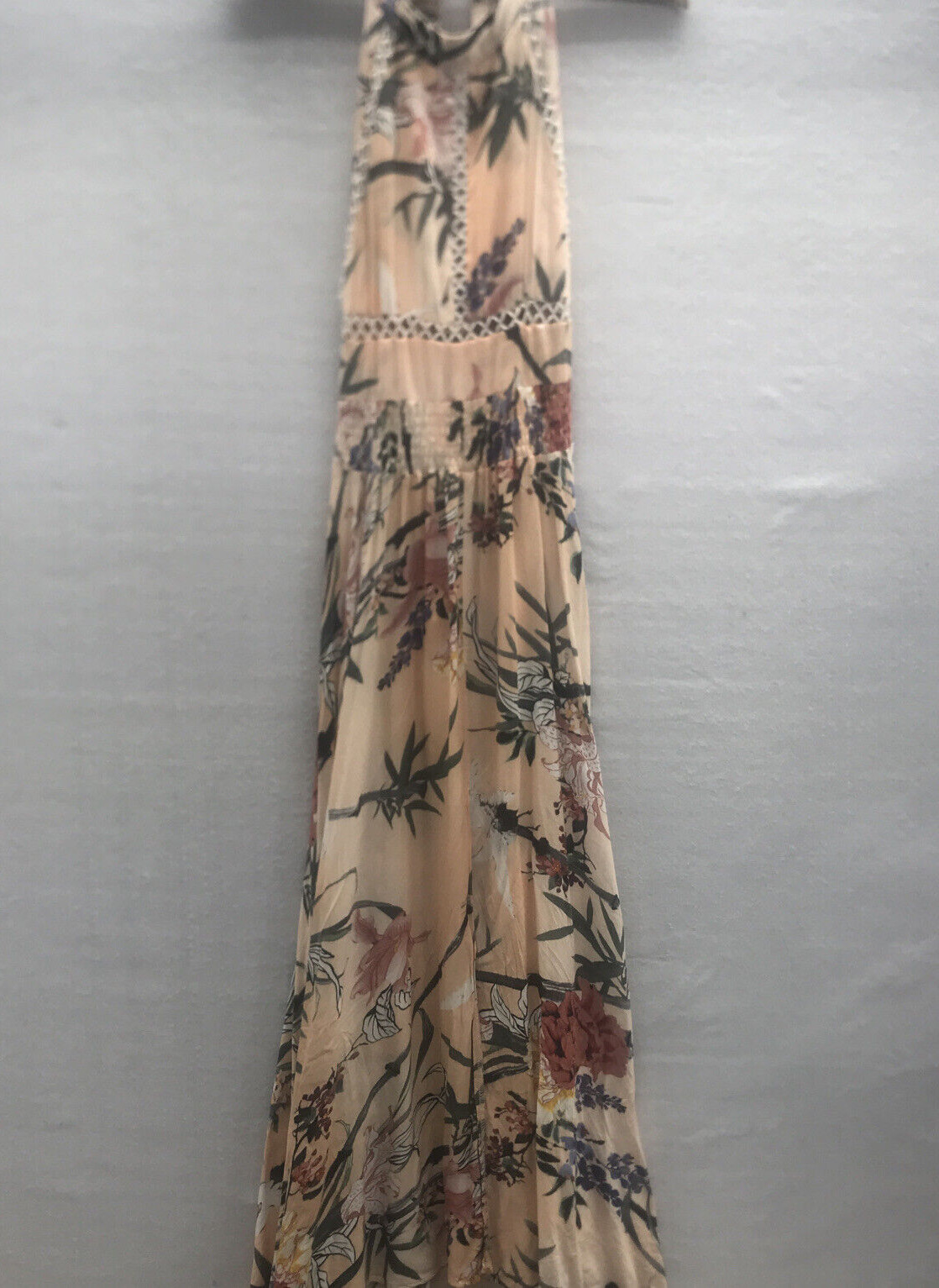 JASSE Maxi Dress Size M Floral Peach Halter Tie B… - image 1