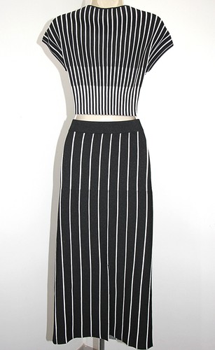 HOUSE OF HARLOW TWO PIECE SET CROP TOP & MIDI SKIRT STRIPED STRETCH KNIT sz S - Picture 5 of 14