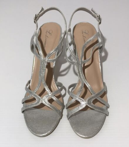 Womens Silver Heels Sandals Wedding Formal Silver Strappy Dress L Lorraine Sz 11