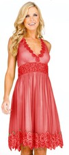 Adrianna Papell Beads Halter Silk Dress Sz 4 Red