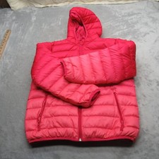 Eddie Bauer Down Jacket Girls Large Pink Hooded Full Zip Reversible Puffer