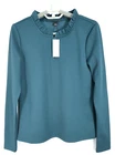 NWT ANN TAYLOR Women's Polyester Blouse Long Sleeve Ruffle Neck Emerald Green XS