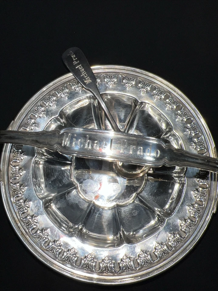 Basquet de pastel de plata esterlina vintage 1928 Michael Prado por Gorham con cuchara Foto 3 de 4