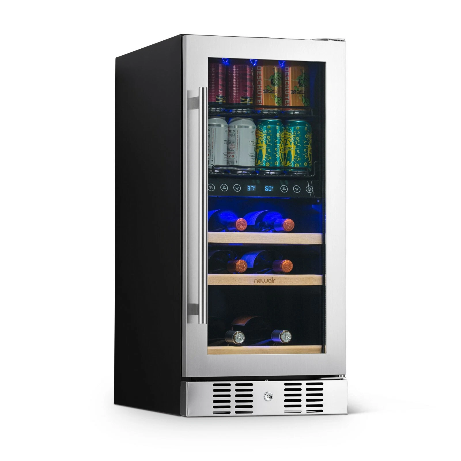 Newair 15" Premium Built-in Dual Zone 9 Bottle and 48 Can Fridge - NWB057SS00
