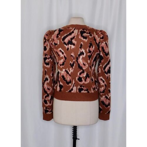 DEREK LAM Collective Brown Animal Print Sweater Leopard Puff Sleeves Large - Picture 9 of 14