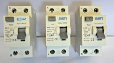 ESR RCD 40, 63 80 AMP 30MA DOPPELPOLIG RCD RESTSTROMGERÄT 240v 6KA 2-POLIG
