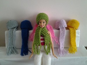Hand Knitted Barbie Dolls Hat And Scarf Set Ebay