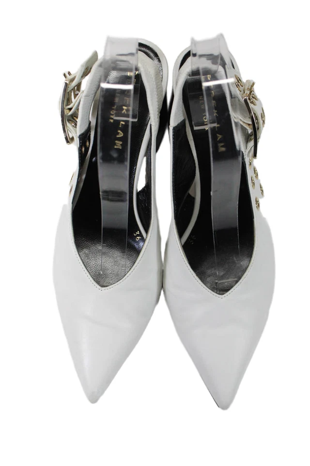 Zapatos de tacón Derek Lam para mujer de cuero blanco con hebilla y tacón bloque talla 6 Foto 2 de 4