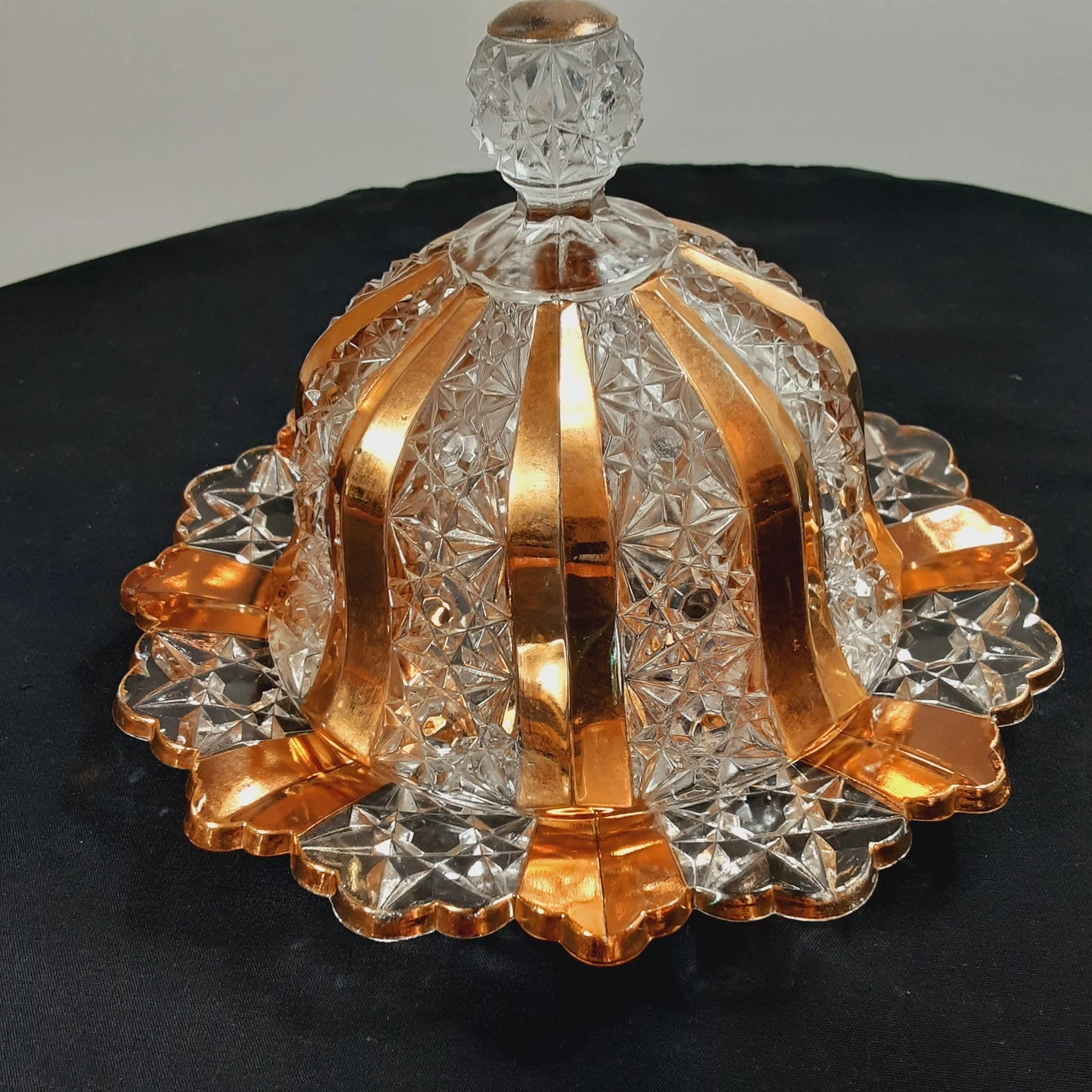 Antique Duncan Miller Glass Butter Dish Clover Gold #58