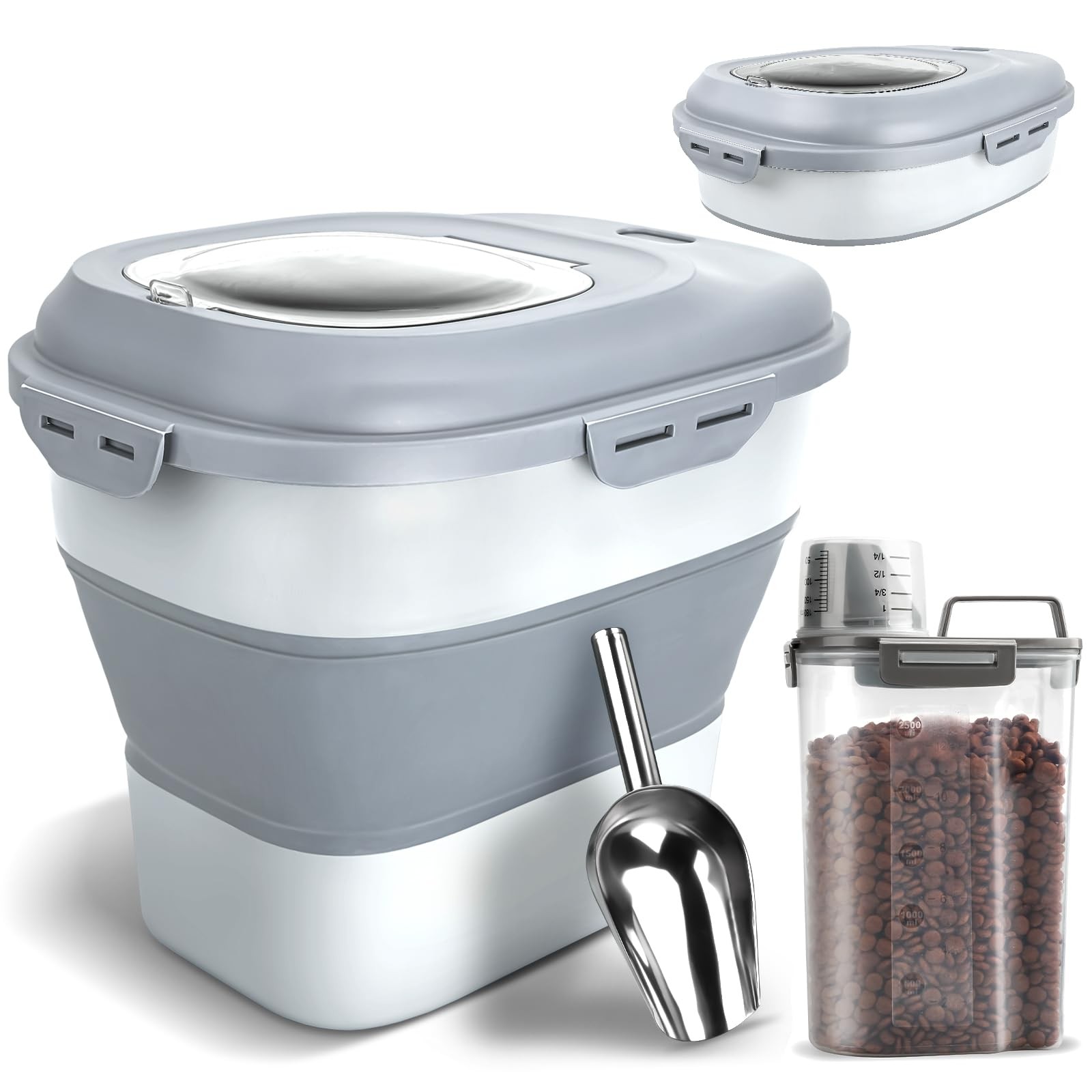 Storage Container, Airtight Collapsible 13lb To 30lb Pet Food Contai...