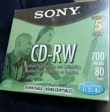 New & Sealed! Sony CD - RW 5 Pack Blank Discs 700MB 80Min Rewritable 5CDRW700L