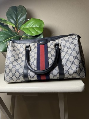 Gucci GG Monogram Web Stripe Top Handle Satchel Bag, Black Handles, Zip