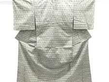 7752055: JAPANESE KIMONO / ANTIQUE KIMONO / SILK / TSUMUGI / WOVEN STRIPE  ARRO