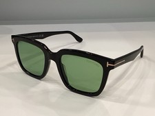 TOM FORD Men  s Square Sunglasses TF646-01N Black Frame/Green Lens 53-20-145 USED