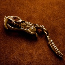Brass Snake Skull Rattlesnake Tail Keychain Pendant Vintage Car Key Ring Charm