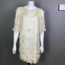 Ethereal Gatsby Hitherto BHLDN Anthropologie Dress 6 Ivory Embroidered Flower