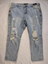 Hollister Women's Distressed Ultra High Rise Mom Jeans Size W35 L25 Light Wash