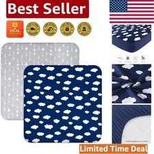 Ultra-Soft Microfiber Square Playard Sheets 2-Pack, Navy Cloud  Grey Arrow