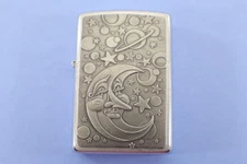 Zippo Galaxy 2000 Lighter Case ZIP LIGHT Insert Silver-tone Metal Moon Stars