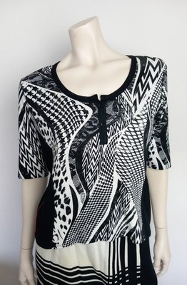 Marc Cain T-Shirt Blouse Black White Pattern Button Up Cotton Lycra 42/44
