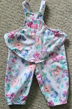 Vintage OshKosh Floral Ballet Bunny Ruffle Overalls Size 24 Mo Vestbak Romper