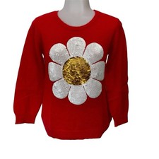 Wildfox Couture Kids White Label Sequin Daisy Flower Baggy Knit Crewneck Sweater