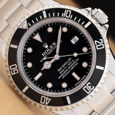 2008 CARD ROLEX MENS SEA-DWELLER DATE 16600T NO HOLES STEEL BLACK 40MM WATCH