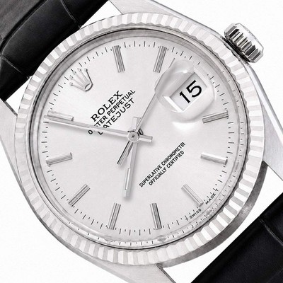 36mm Rolex Datejust 16013 White Dial 18K Gold Bezel Leather Men's Watch