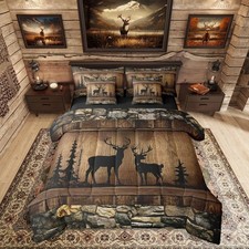 7 Piece Hunting Deer Queen Size Comforter Set Rustic Cabin Western Bedding Sets