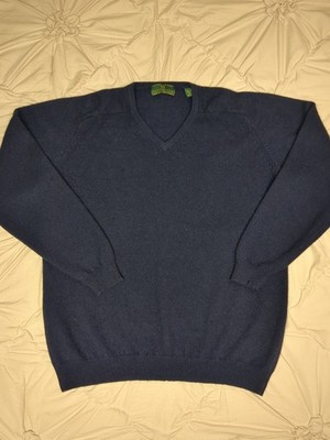 VINTAGE Embassy Row Two Ply 100% Cashmere Sweater V Neck Navy Blue Sz XL