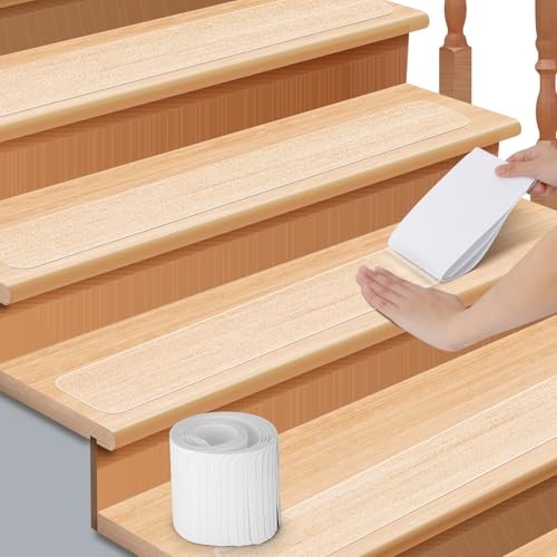 Tapis antidérapant transparent Cozary 60x15cm pour escalier en bois intérieur securise