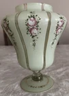 Vintage Fenton Vase Charleton Hand Painted Decorated Green Gold Pink Flowers 10”