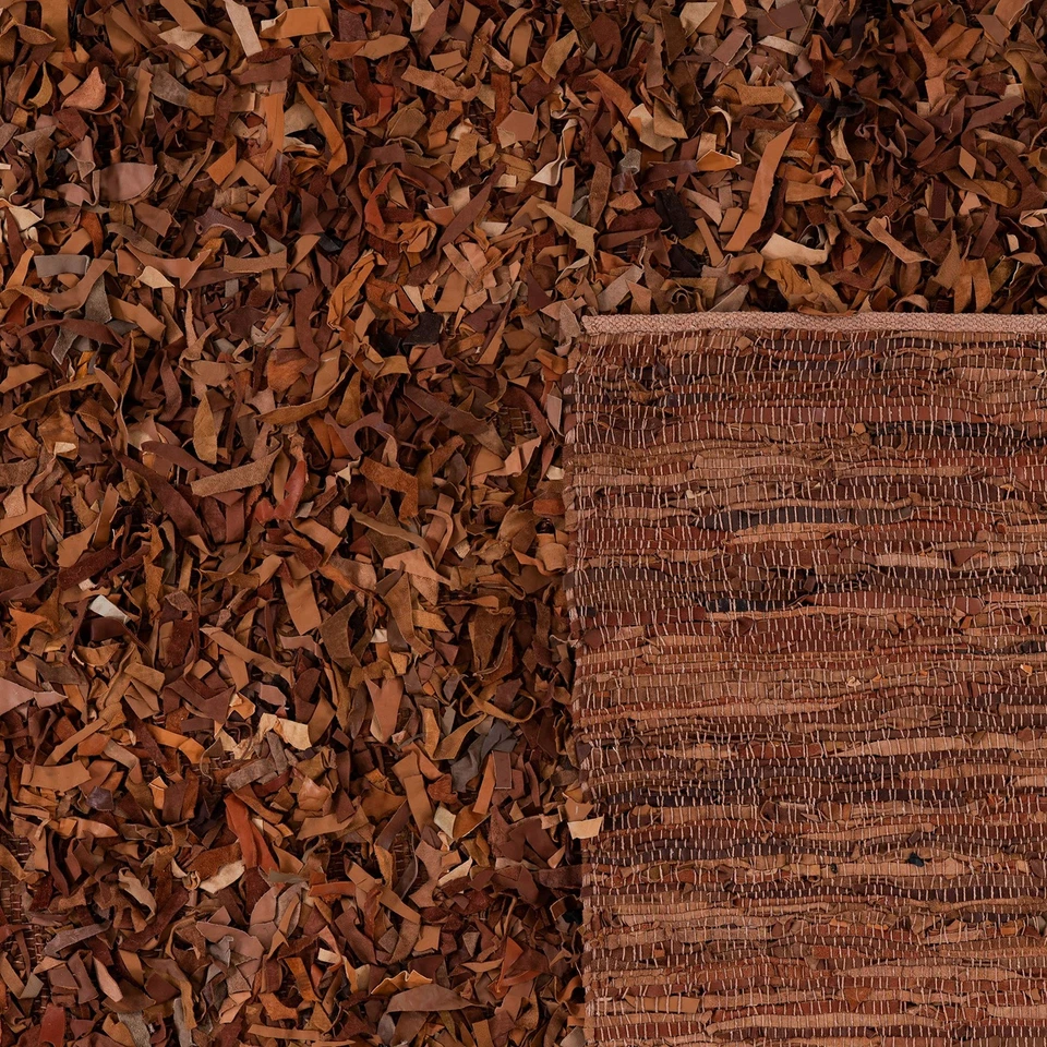 Alfombra de cuero Shag Collection - 4' x 6', silla de montar, cuero moderno anudado a mano... Foto 2 de 3