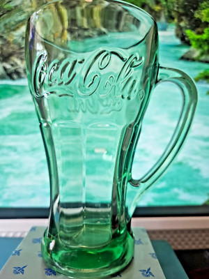 Vintage Set of 3  Green Coca-Cola Genuine Glass With Handle Libbey 14.5oz Heavy