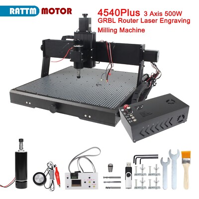 3 Axis  4540 Plus GRBL Router Laser Engraving Milling Machine + 500W DC Spindle