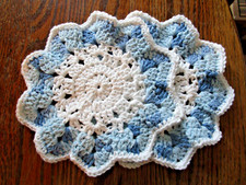 (2) Handmade Cotton Dishcloths, doily, Large coaster crocheted  Blue & White