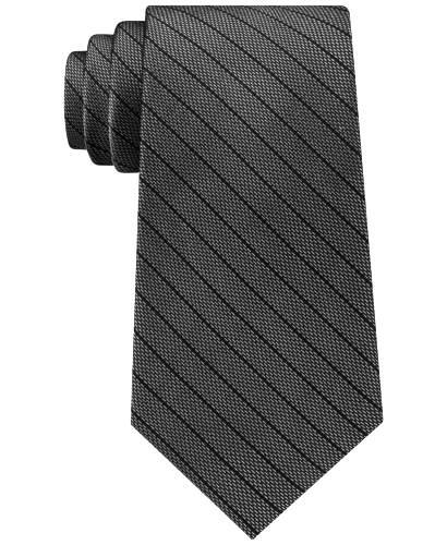 $125 Calvin Klein Men Silver Stripe Skinny Dress Slim Neck Tie Silk Necktie 59x3 - Picture 1 of 1