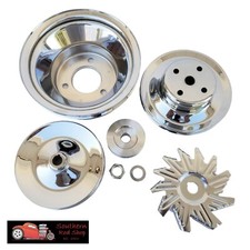 Big Block Chevy Chrome Pulley Set Bbc 2 3 Groove Crank Water 396 402 427 454