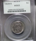 1929-S Buffalo Nickel  ---- Old Green Holder MS-63 PCGS Graded Coin ---- #960B