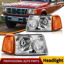 Chrome Housing Headlights For 2001-2011 Ford Ranger XL XLT Amber Corner Headlamp