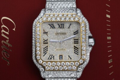 Cartier Santos De Cartier WSSA0018 Custom Diamond Stainless Steel & Yellow Gold