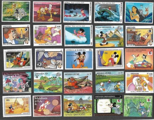 DISNEY STAMPS COLLECTION 50 ALL DIFFERENT MINT MNH     3/3/24   C - Foto 1 di 2