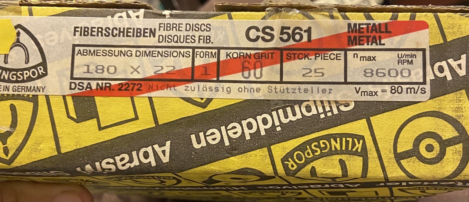 Klingspor Sanding Discs. 25 PCs. 7x7/8. New! 60 Grit. For Metal. CS561