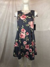 BCX Sleeveless Short Dress Navy Blue Floral Print Women's Medium New with Tags 