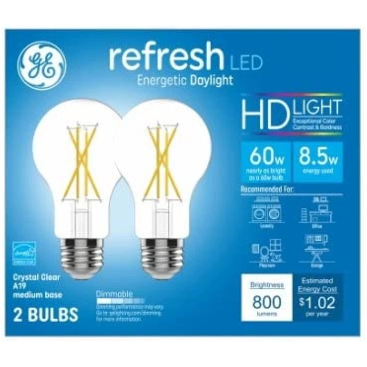 GE Lighting 93129022 LED Light Bulbs A19 800 Lumens 8.5 Watts 2 Pk.