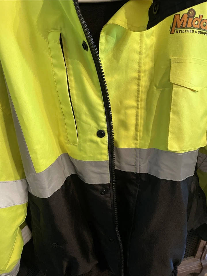 Men’s Parka Reflective Midas sz-L Waterproof Yellow Utlilities Zip-Snap Unisex - Image 4 of 4