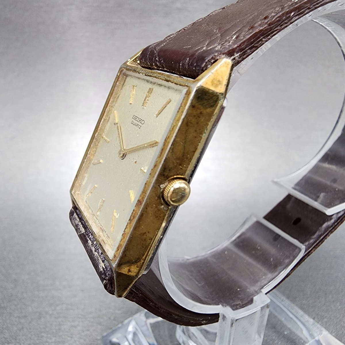 Seiko Tank Watch Men 25mm Champagne Dial Gold Tone Rectangle